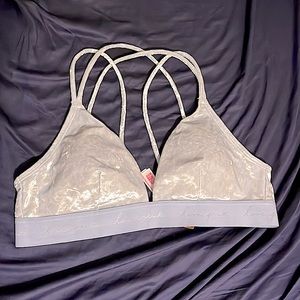 Victoria’s Secret PINK Large Light Blue Strappy Velvet Lounge Bra